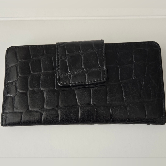 Fossil Issue 1954 Line Cow Hide Leather Crocodile Embossed Black Bifold Wallet - Picture 11 of 11